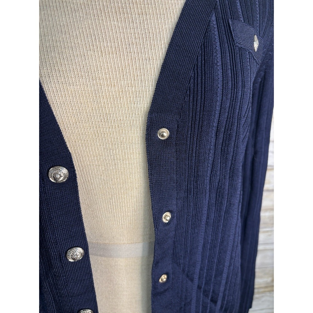 White House Black Market WHBM Womens M Snap Front Cardigan Sweater Stretchy Navy - Picture 7 of 8